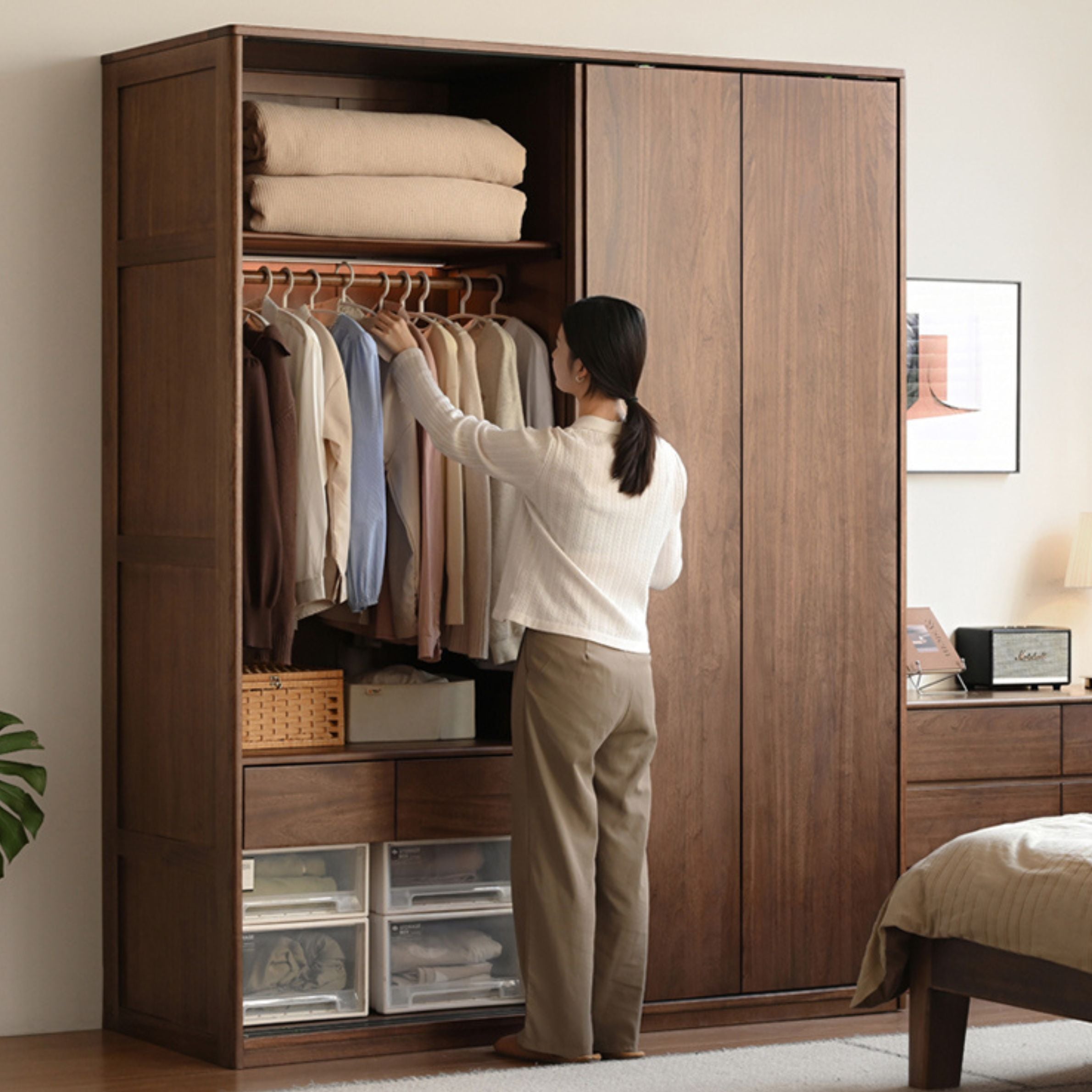 Sandalwood Solid Wood Modern Sliding Door Wardrobe.