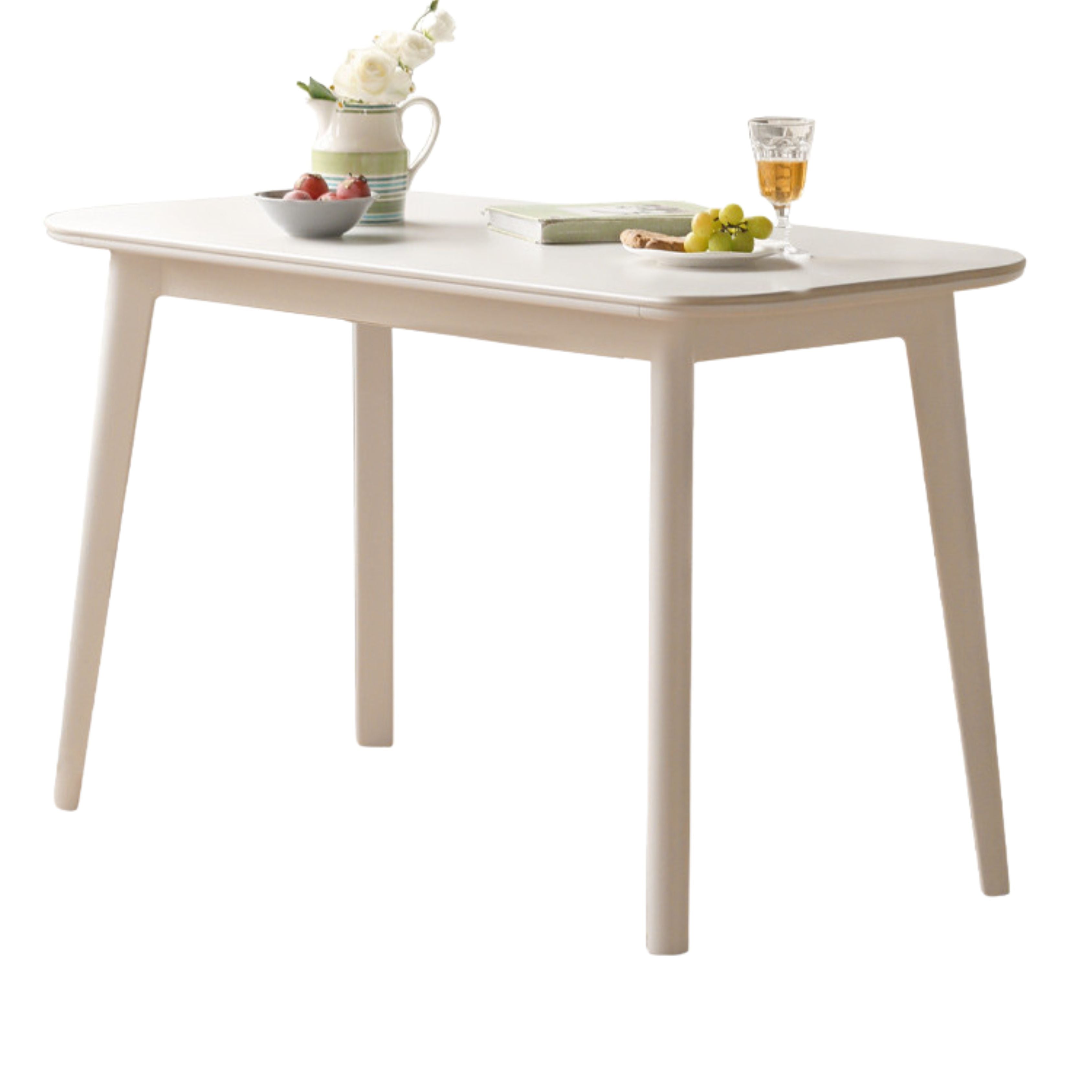 Solid Rubberwood White Cream Style Rock Board Dining Table