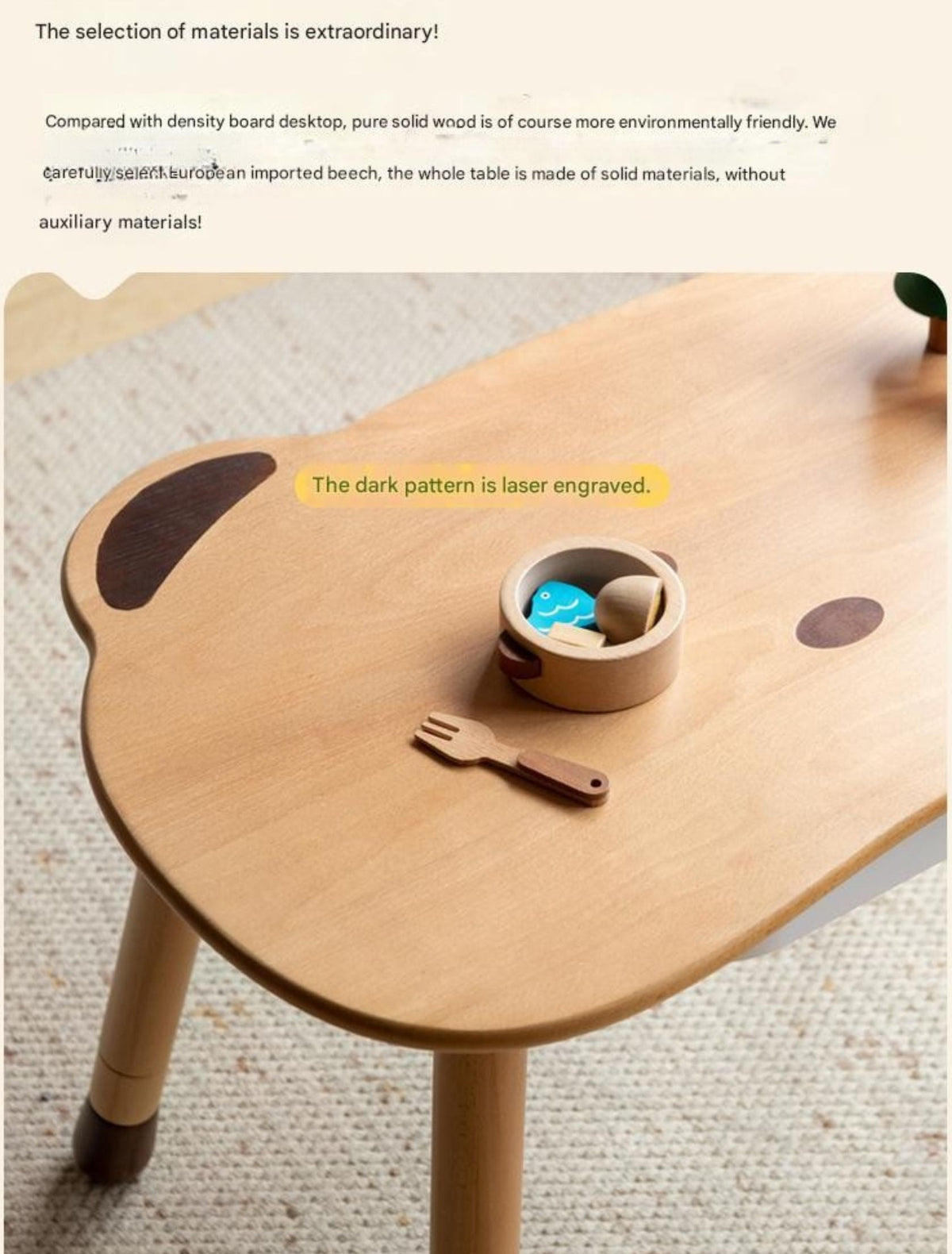 Beech Solid Wood Handmade Kids Table
