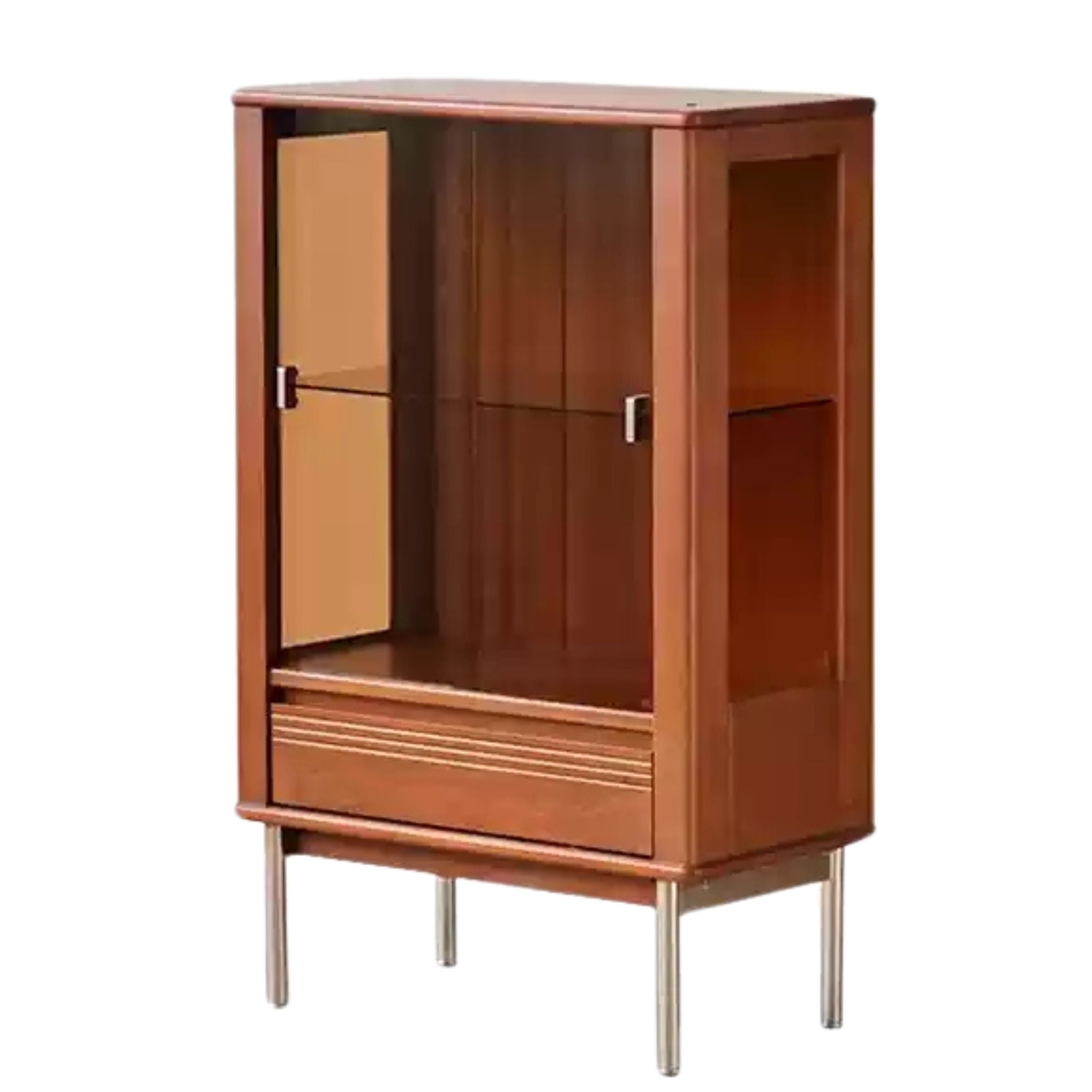 Poplar Solid Wood American Retro Glass Side Cabinet