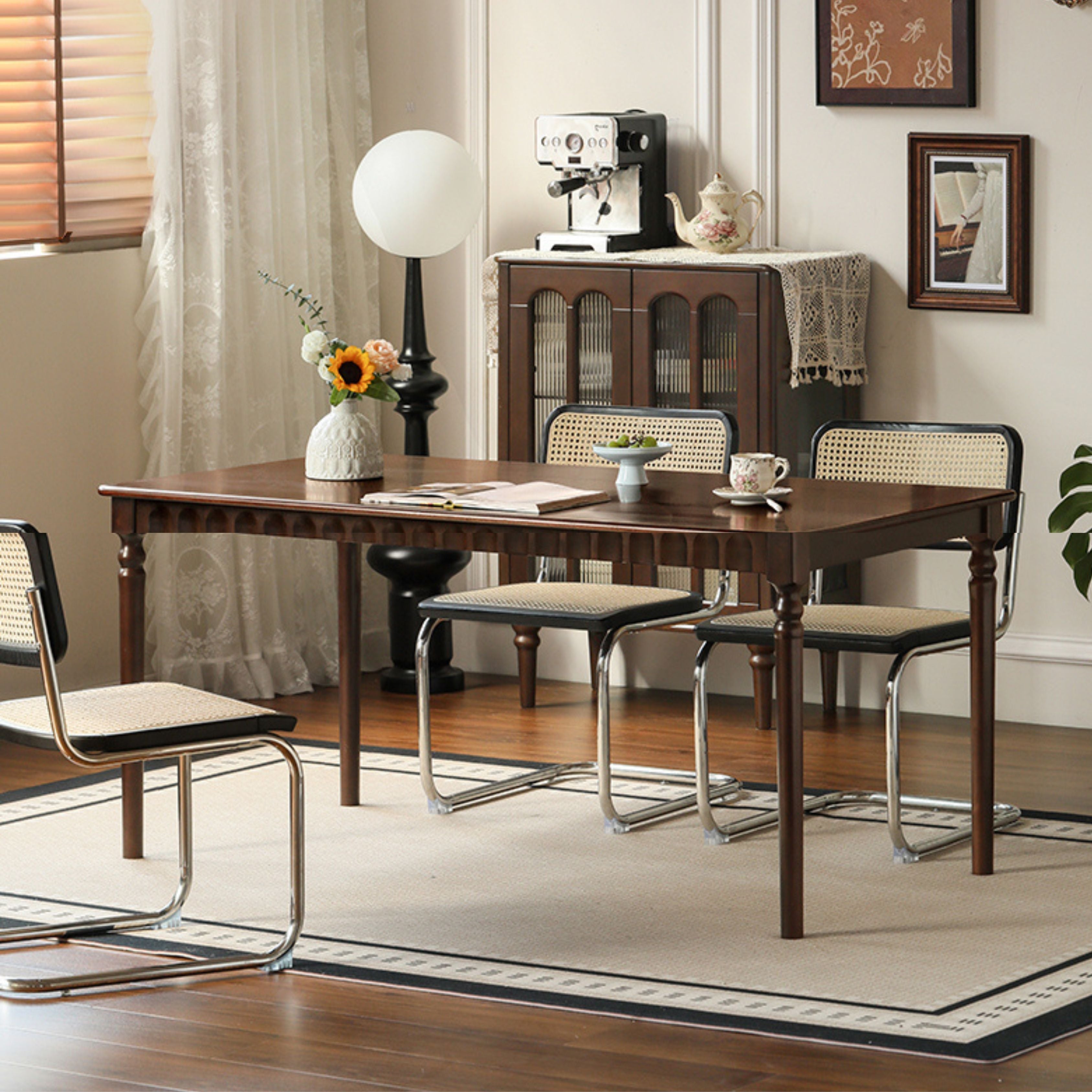 Black Walnut, Poplar, Cherry Solid Wood American Retro Rectangular Dining Table