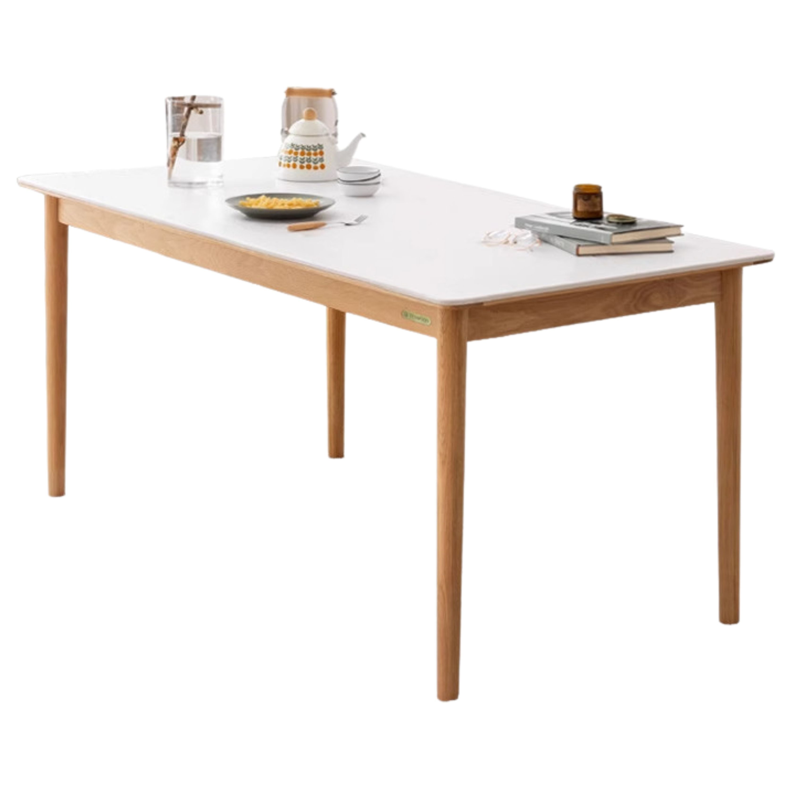 Oak, Beech Solid Wood Dining Table With Rock Slab Surface