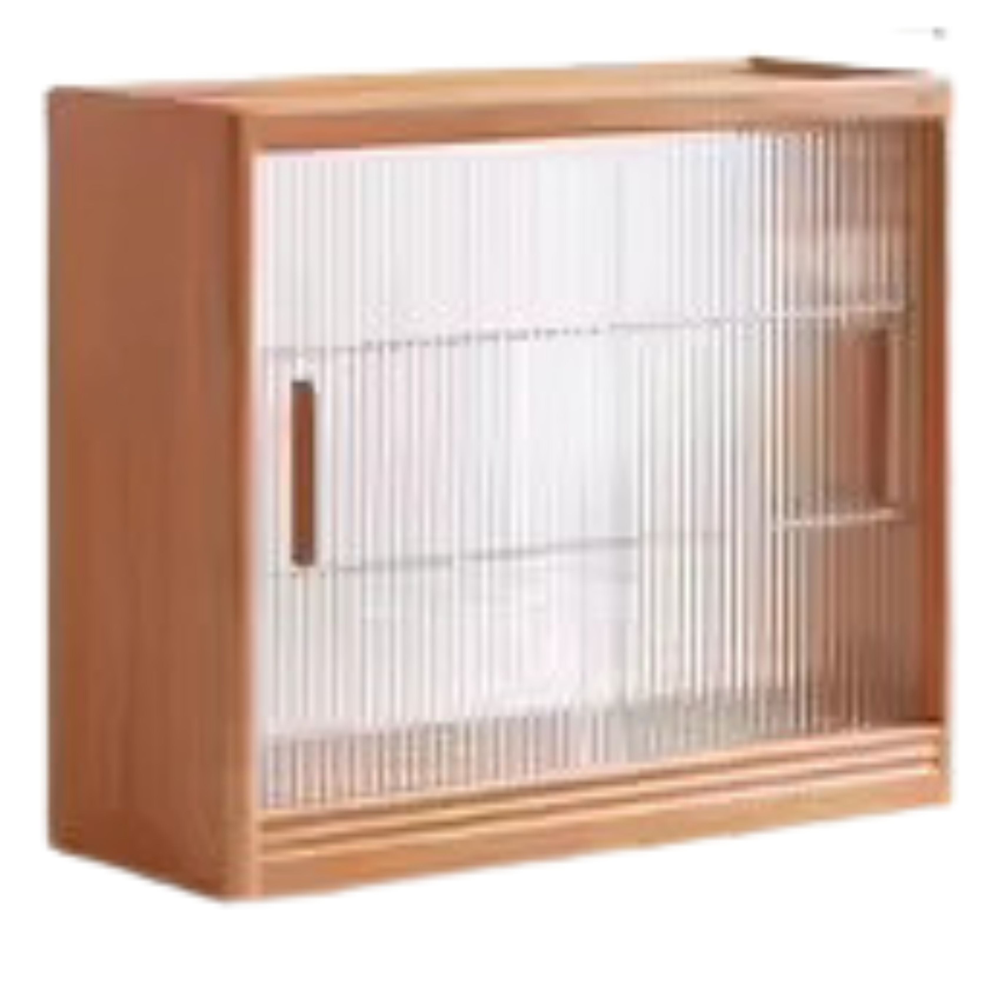 Oak, Cherry Solid Wood Desktop Locker Storage Cabinet Glass Sliding Door