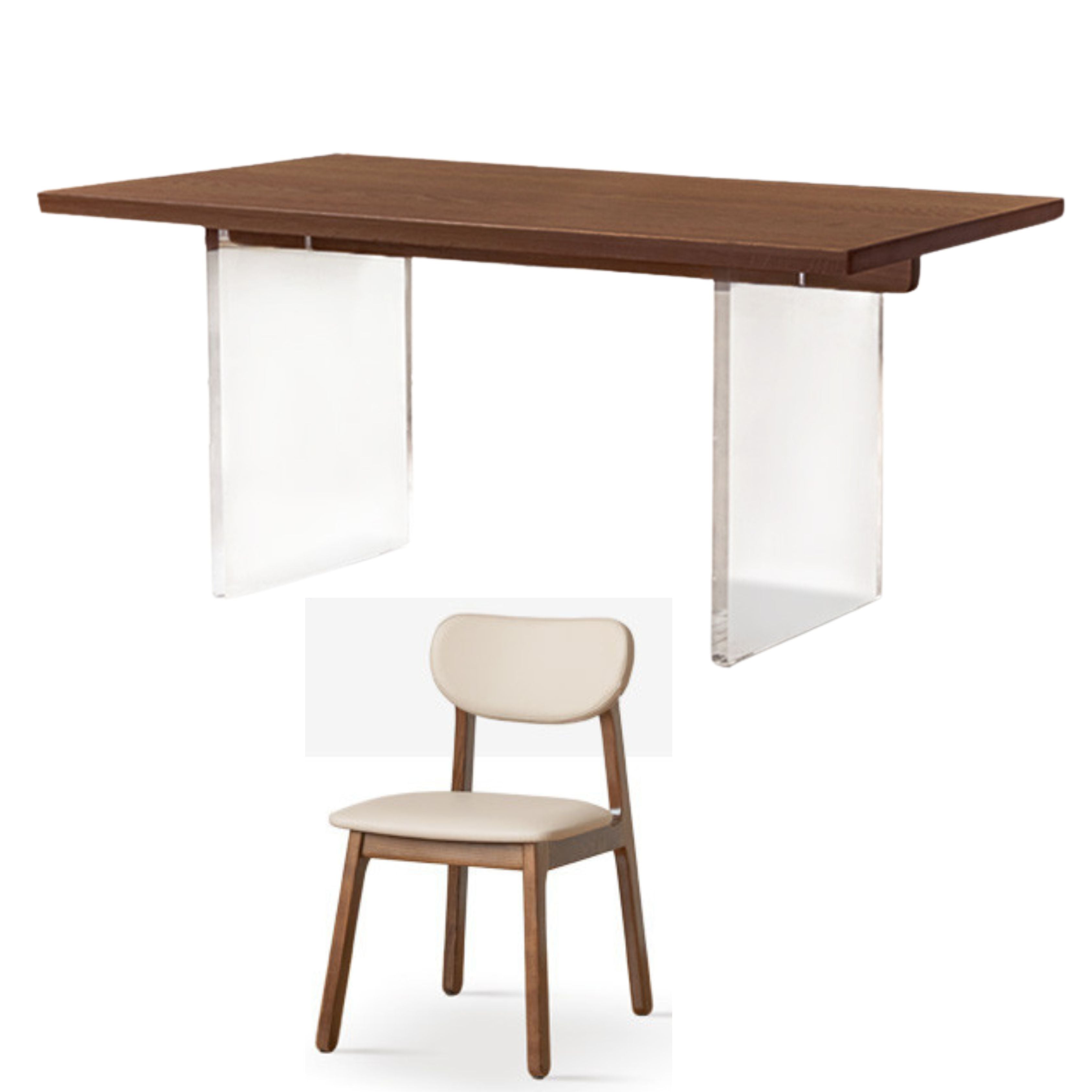 Black Walnut, South American Walnut, Oak Solid Wood Acrylic Suspension Dining Table
