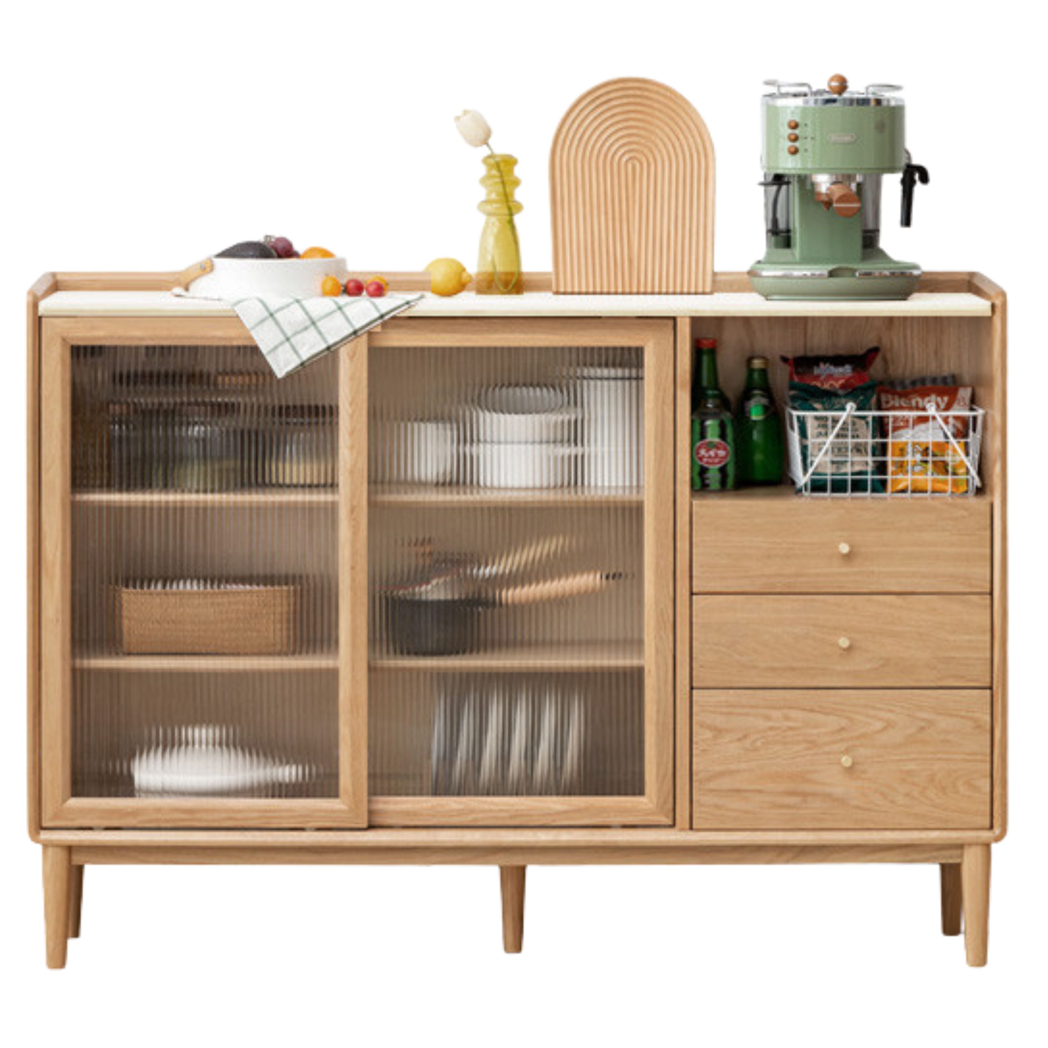 Oak, Ash, Black Walnut, Cherry, Beech Solid Wood, Solid RubberWood Ultra-thin Sideboard Sliding Door