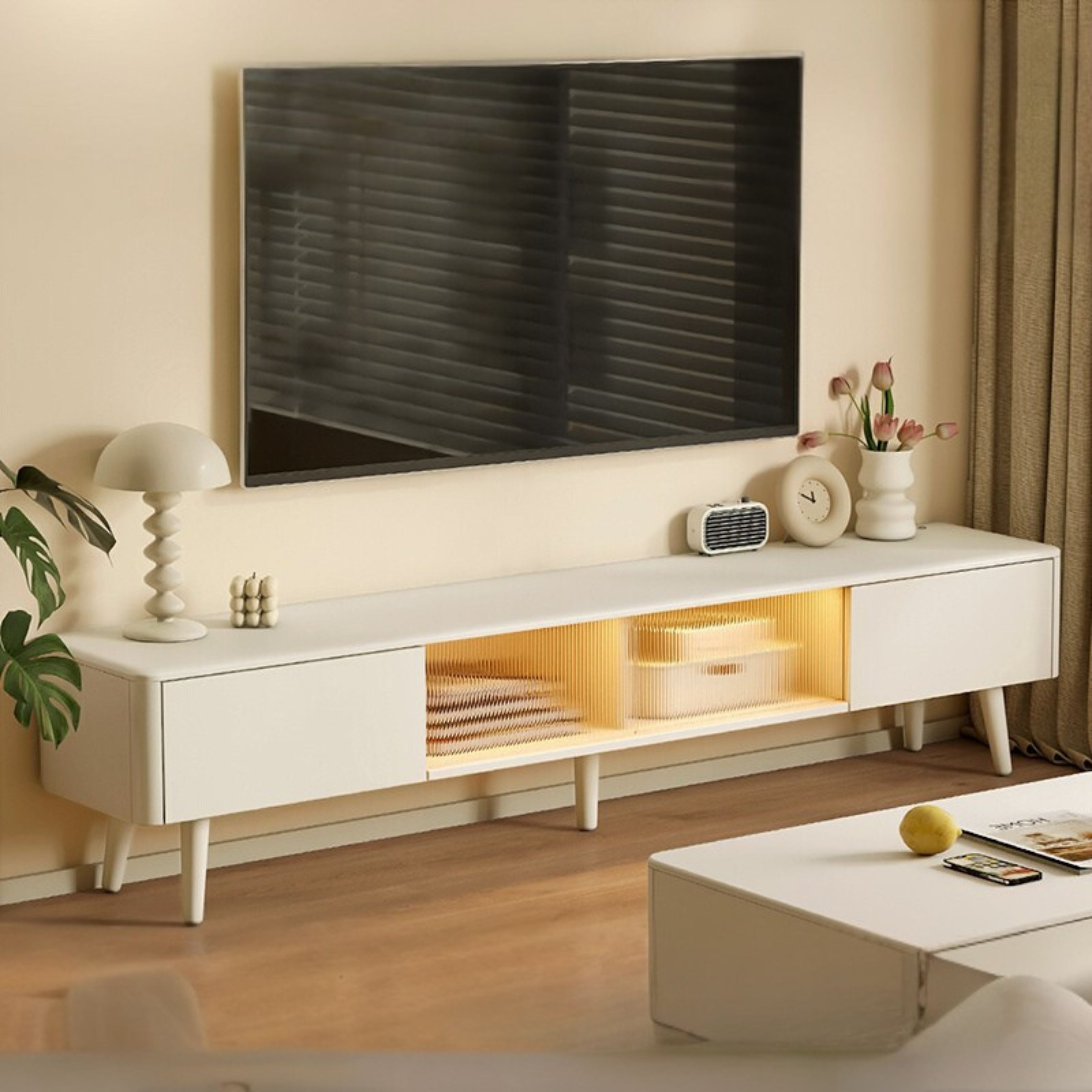 Rubber Solid wood Light Luxury Modern TV Cabinet.