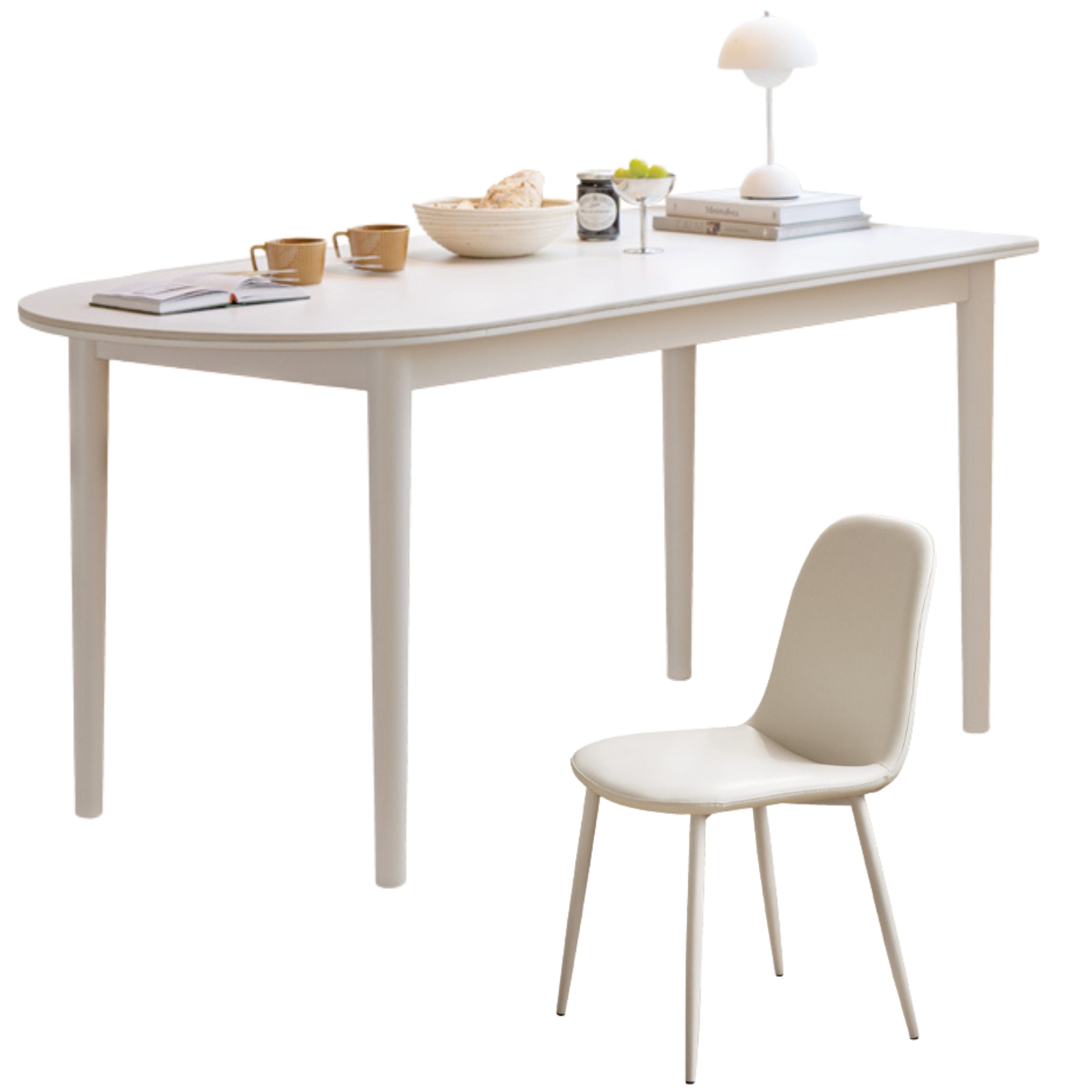 Rubberwood Solid Cream Style Semi-Circular Rock Plate Dining Table