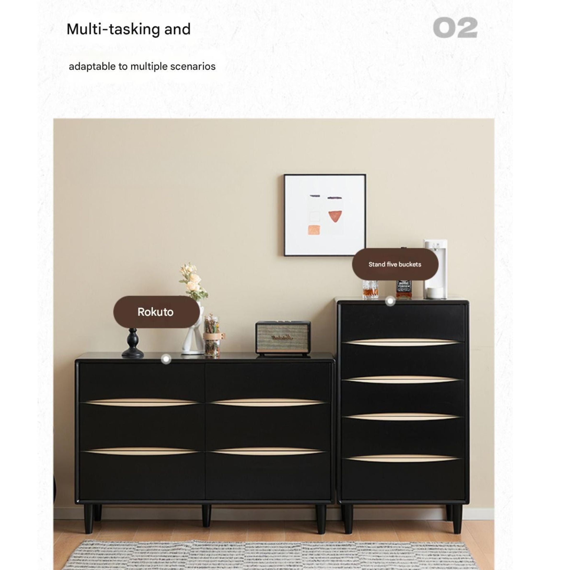 Solid Rubberwood Modern Drawer Cabinet.