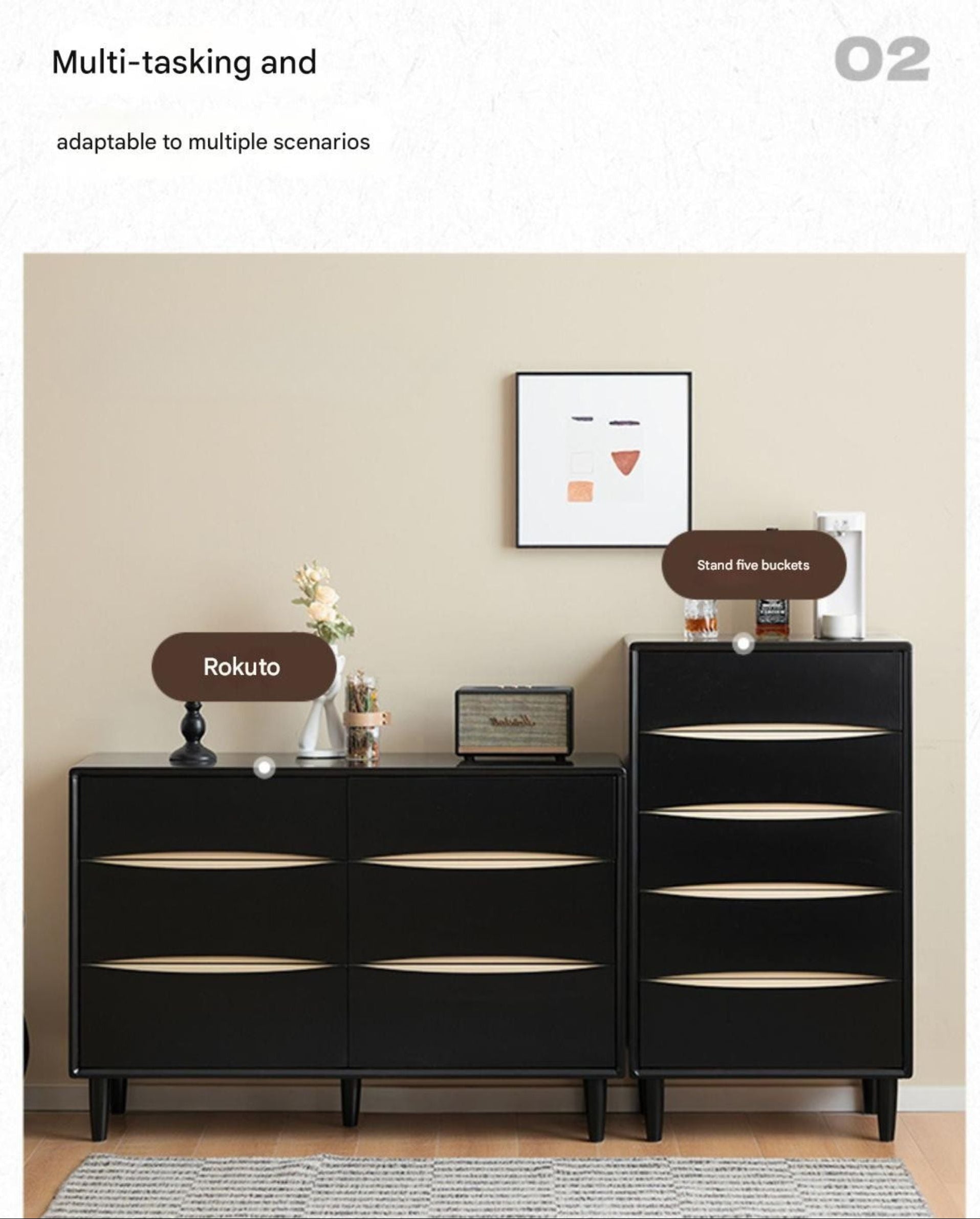 Solid Rubberwood Modern Drawer Cabinet.