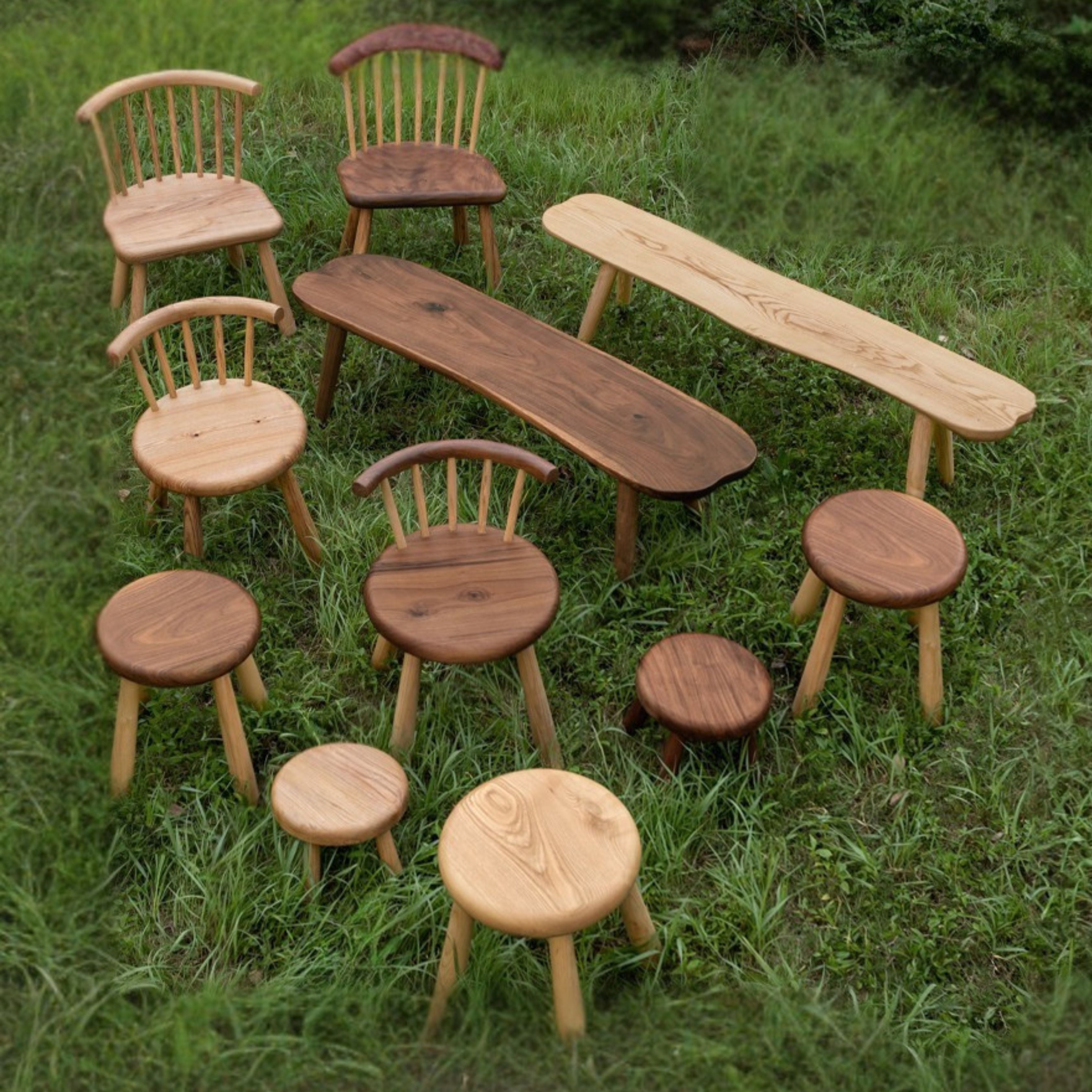South American Walnut, Black Walnut, Ash Solid Wood Side Chair Small Stool