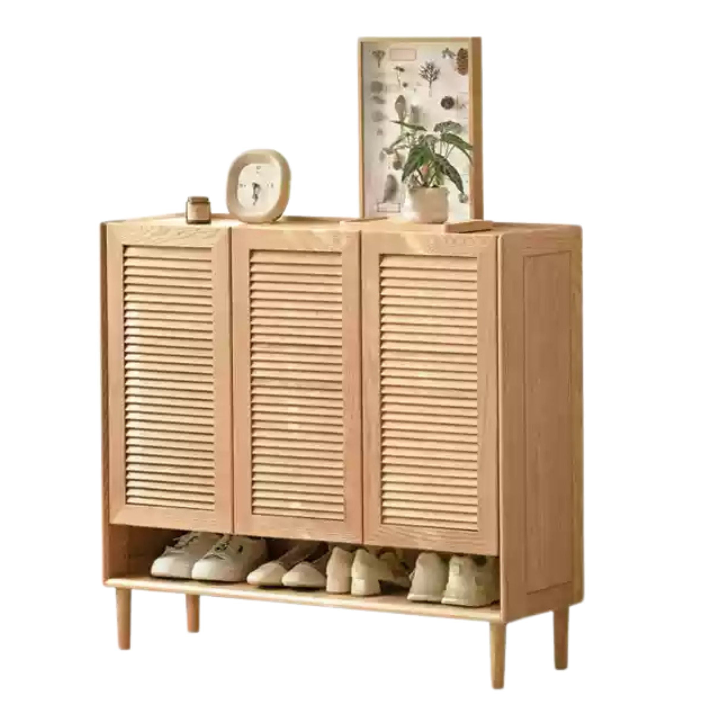 Oak, Solid Rubber Wood Modern Shoe Cabinet