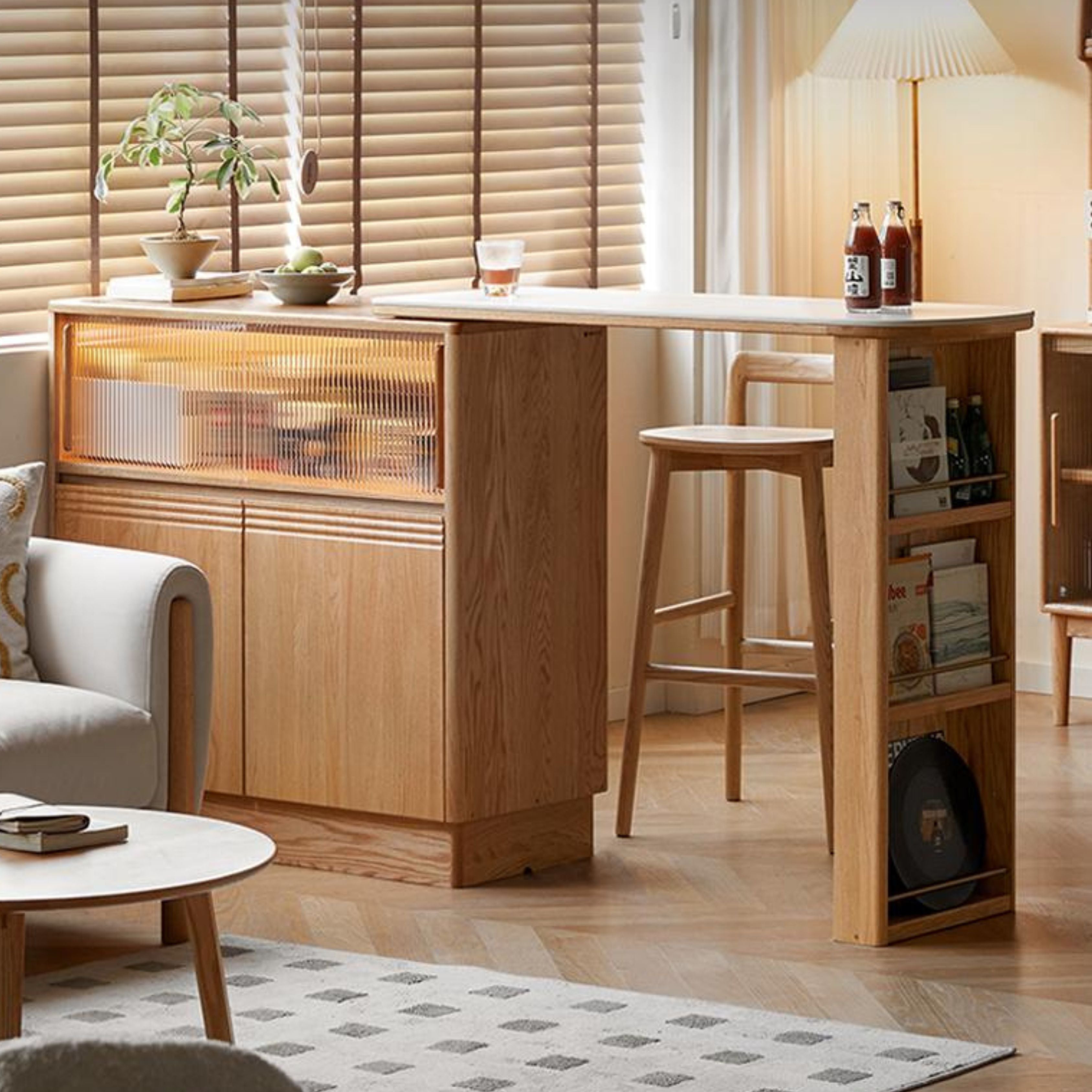 Oak Solid Wood Retractable Rock Plate Bar Table