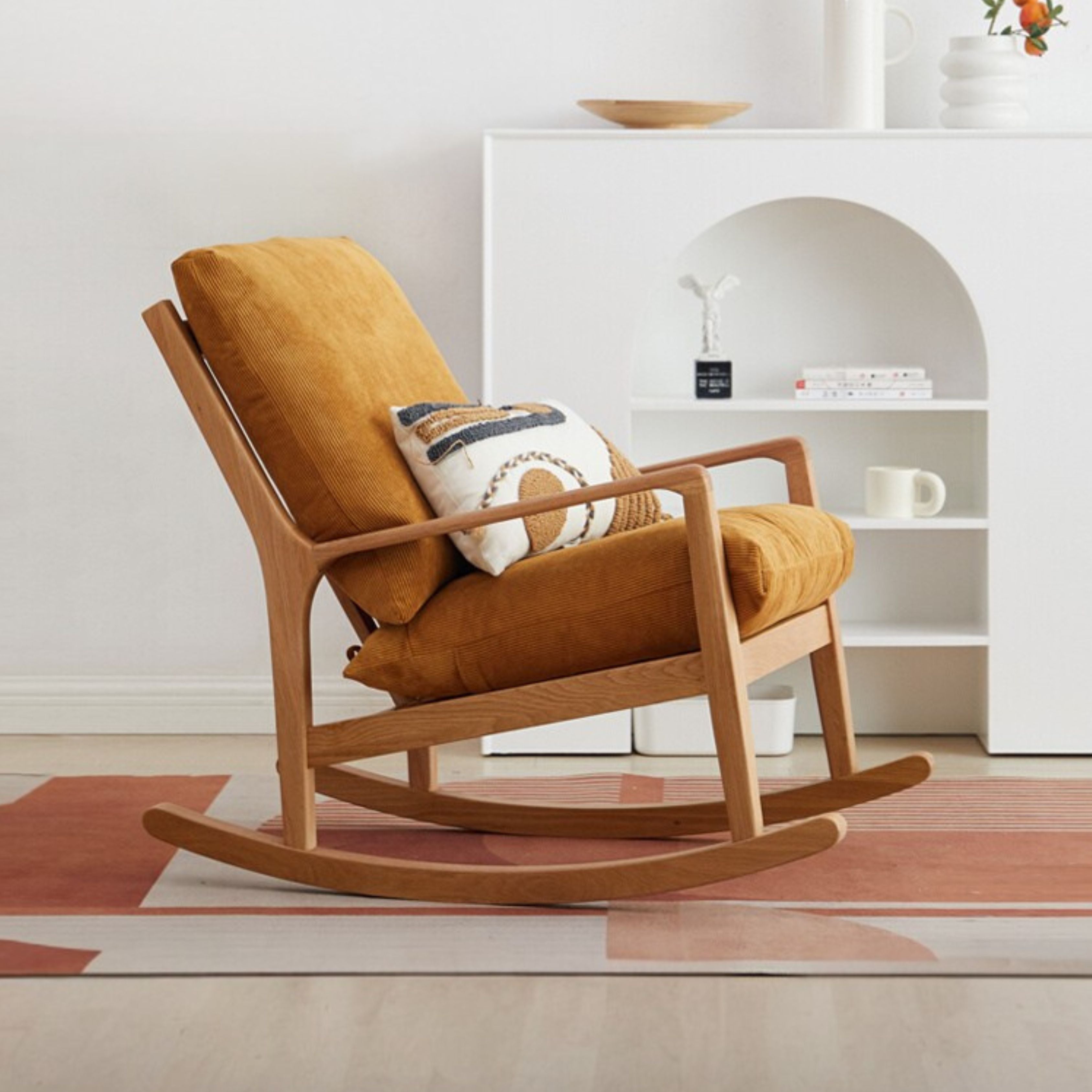 Oak Solid Wood Single Lazy Rocking Sofa Chair