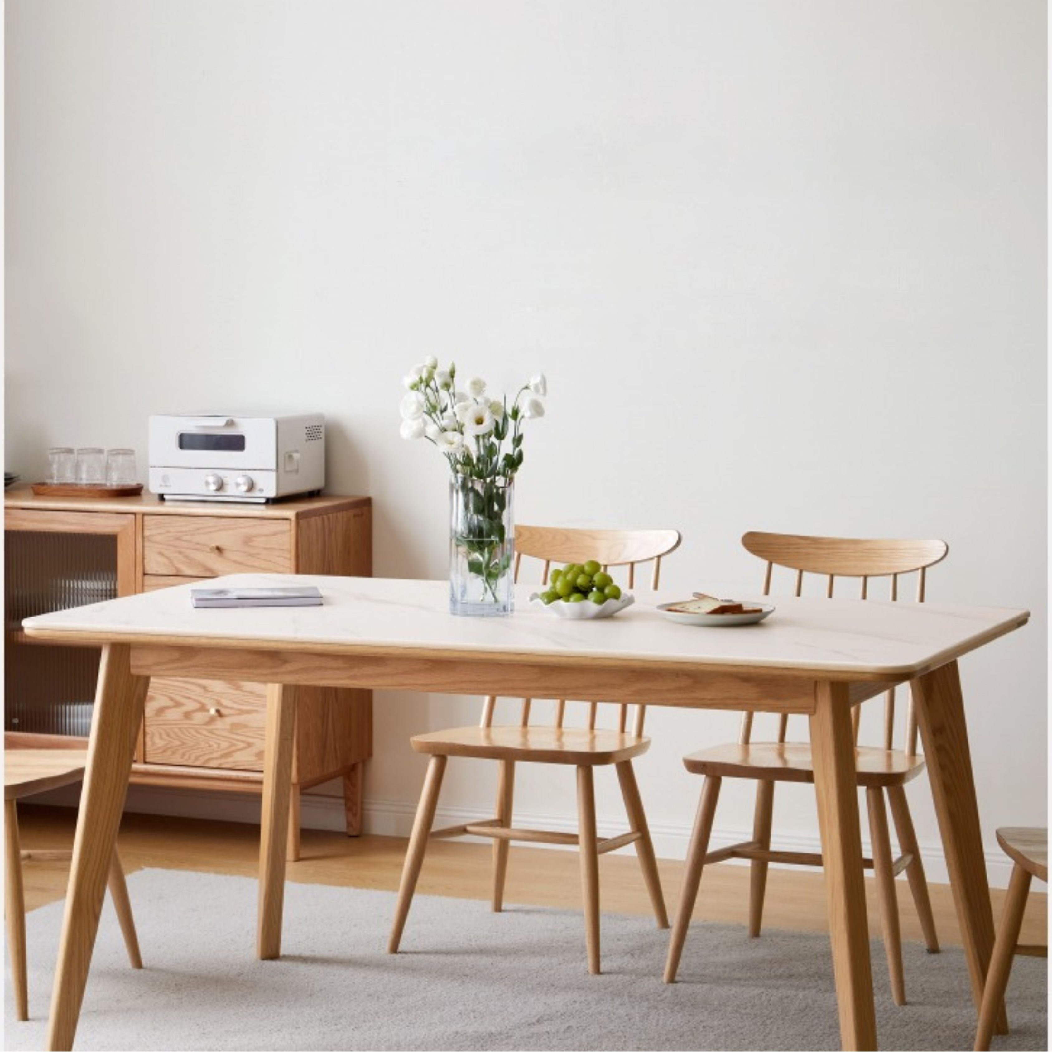 Ash, Oak Solid Wood Modern Rock Plate Dining Table