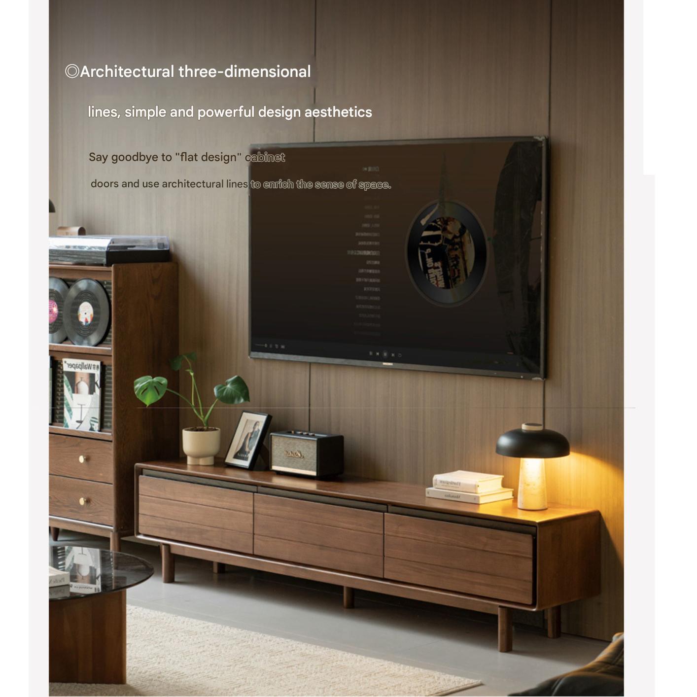 Black Walnut, Oak Solid Wood Floor Modern TV Cabinet.