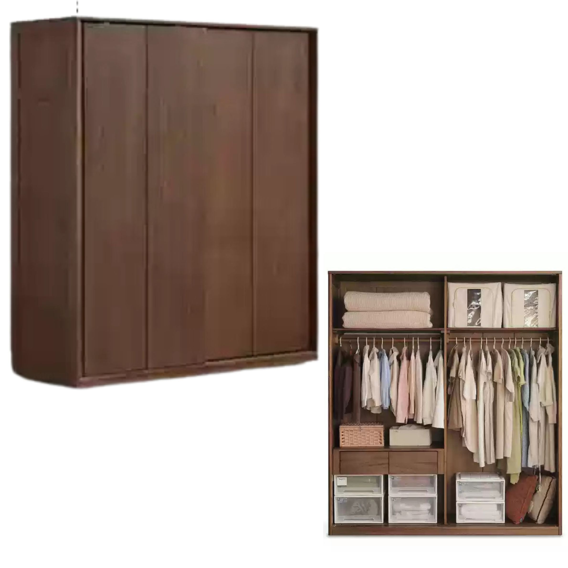 Sandalwood Solid Wood Modern Sliding Door Wardrobe.