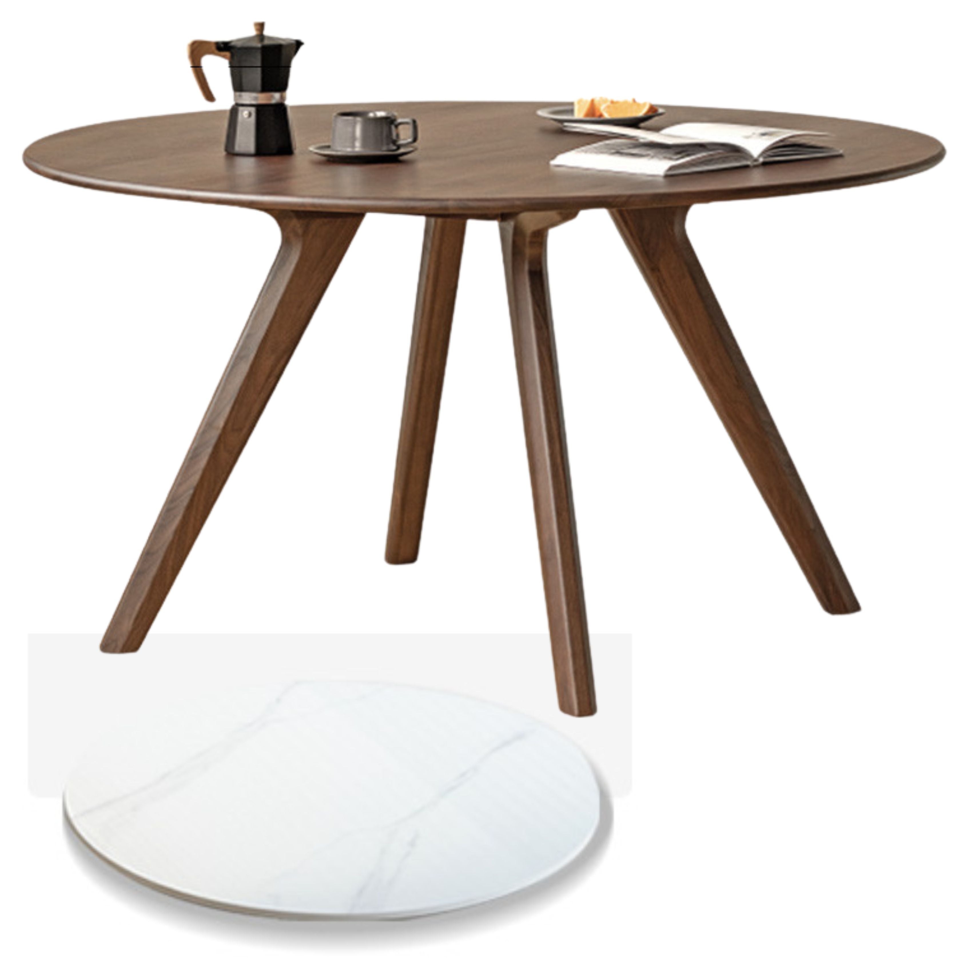 Black Walnut Solid Wood Retro Round Dining Table