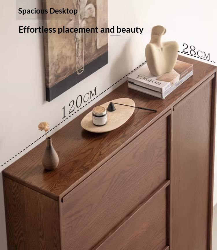 Oak Solid Wood Shoe Cabinet with Wabi-Sabi Style Storage Design