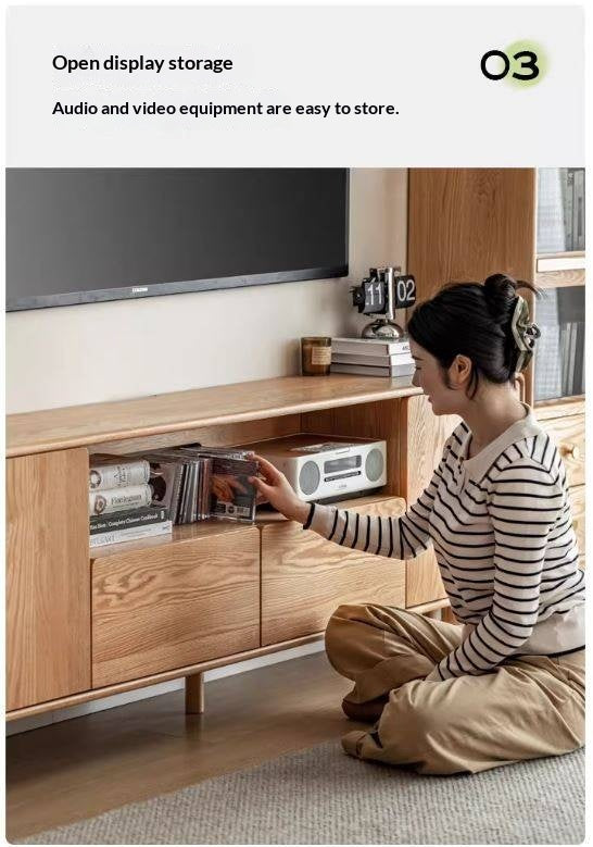 Oak Solid Wood Tall TV Cabinet.