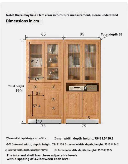 Oak, Solid Rubberwood Modern Minimalist Combination Bookcase