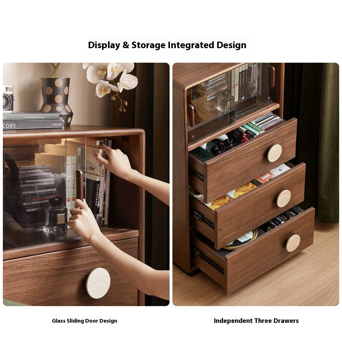 Black Walnut Solid Wood Retro Side Cabinet.