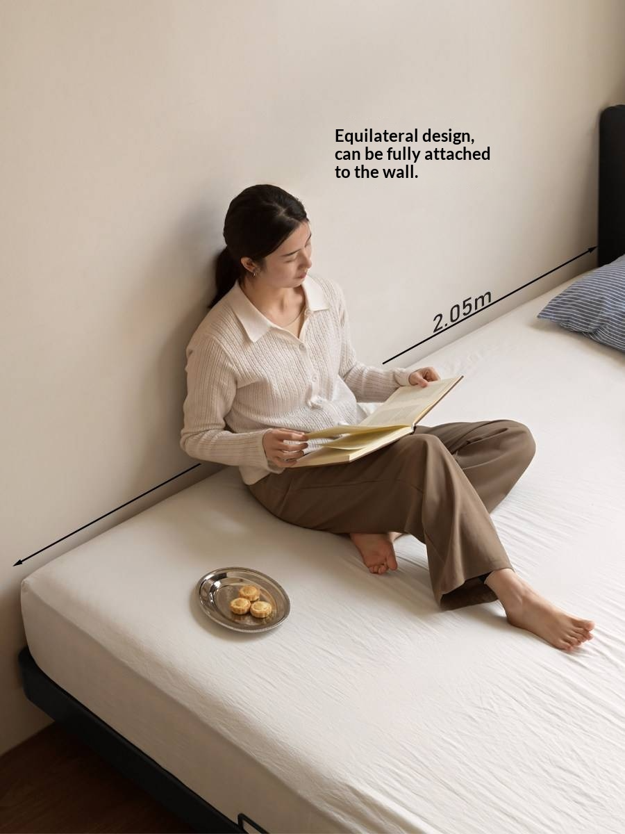 Rubberwood Solid Wood Bed — Modern Minimalist Large Slab Black Floating Bed