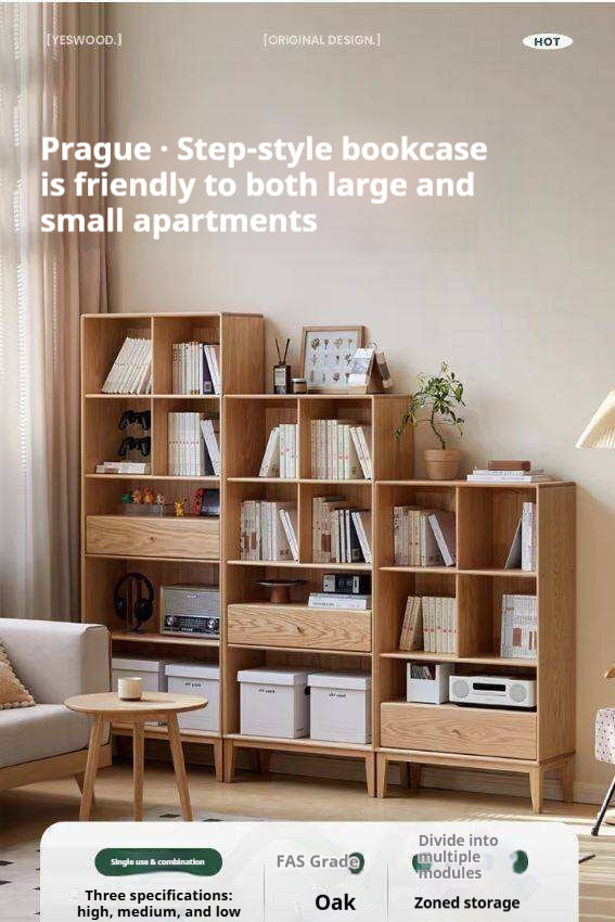 Oak Solid Wood Nordic Style Bookcase