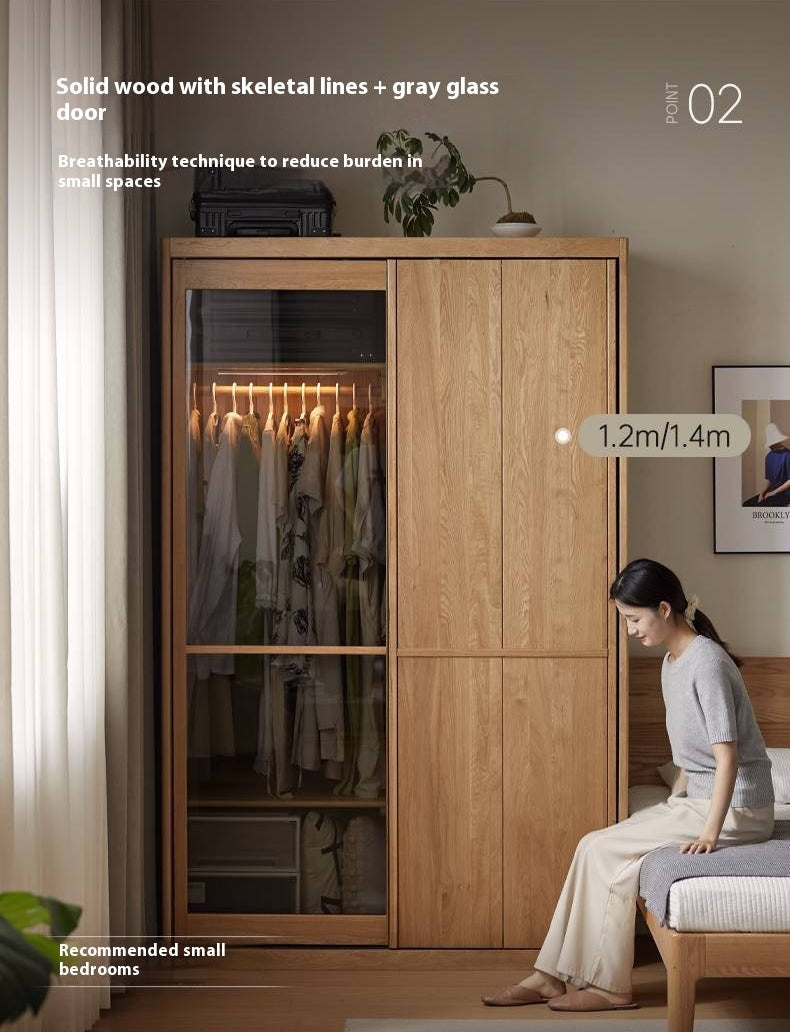 Oak Solid Wood Modern Double Door Wardrobe