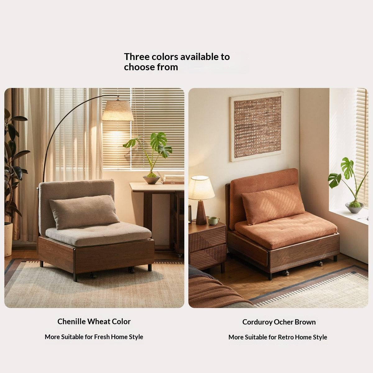 Black Walnut, Oak Solid Wood Sleeper Chair-sofa Bed with Attached Fold-Out Side Tray