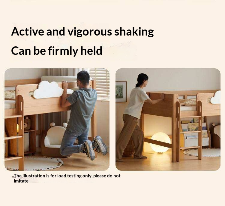 Beech Solid Wood Children's Loft Bed with Under-Table and Storage