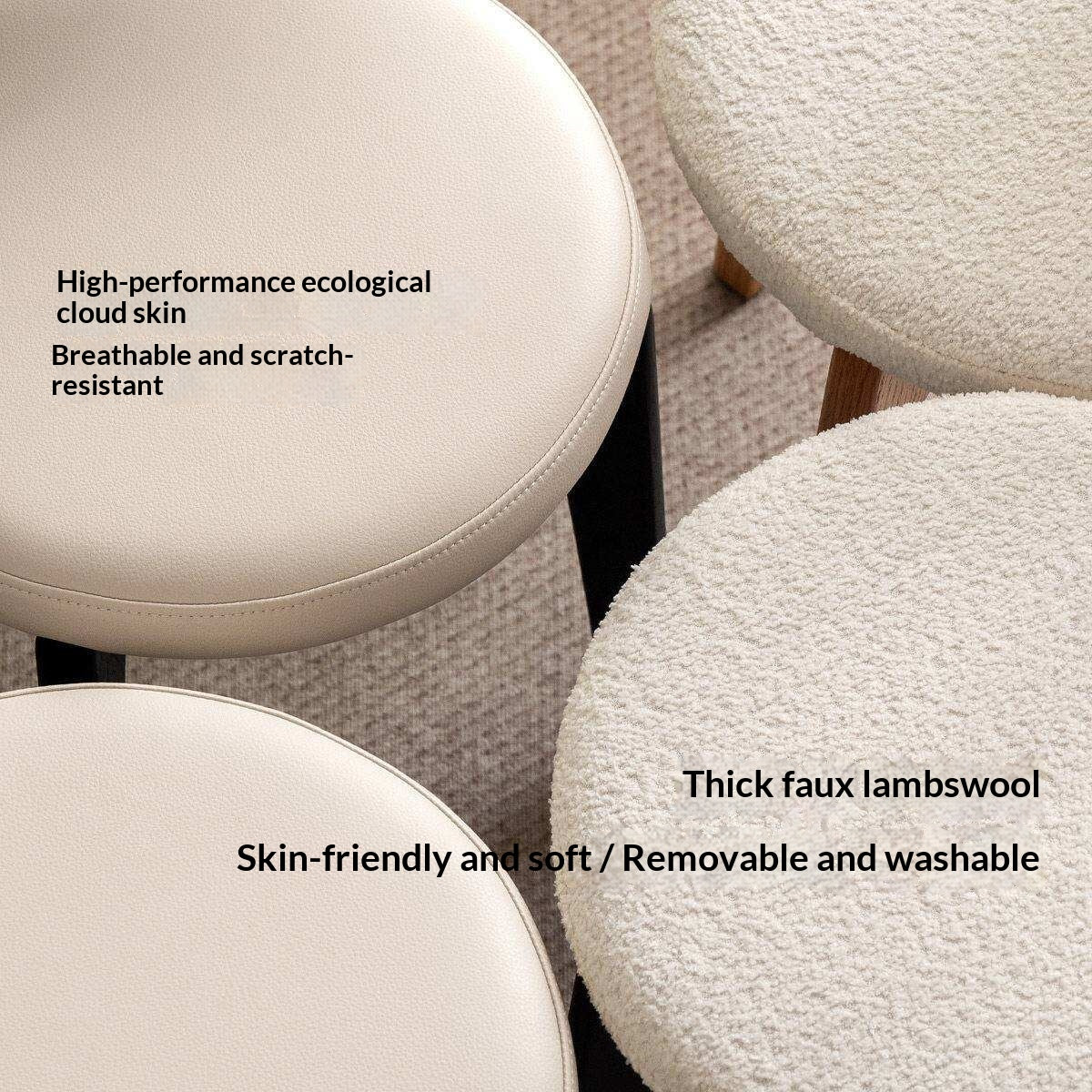 Oak Solid Wood Modern Velvet Soft Makeup Stool