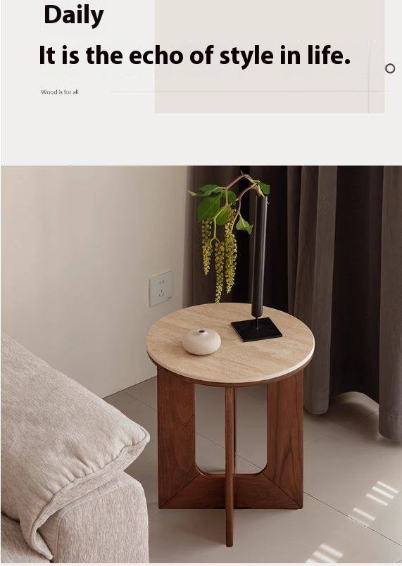 Black Walnut, Poplar Solid Wood Wabi-Sabi Style Rock Board Side Table