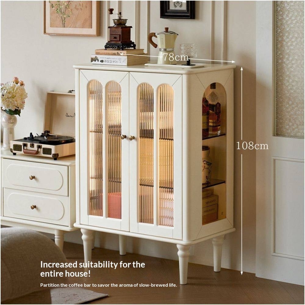 Solid RubberWood French Accent Cabinet with Round Arch Glass Doors and Turned Legs