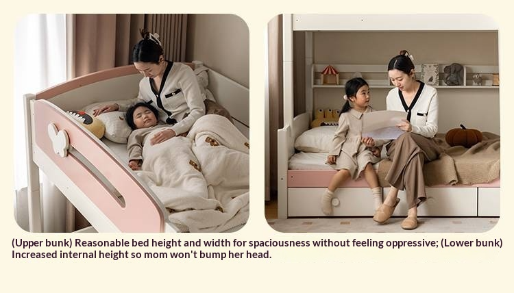 Rubberwood Solid Wood Children's Princess Storage Bunk Bed