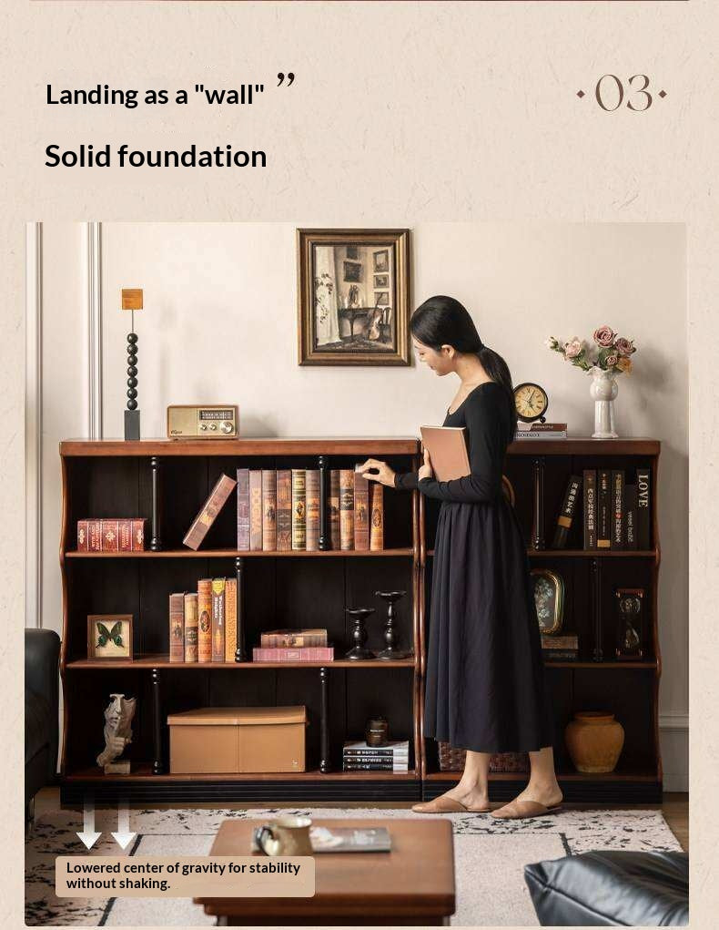 Solid RubberWood French Retro Bookcase with Storage Cabinet