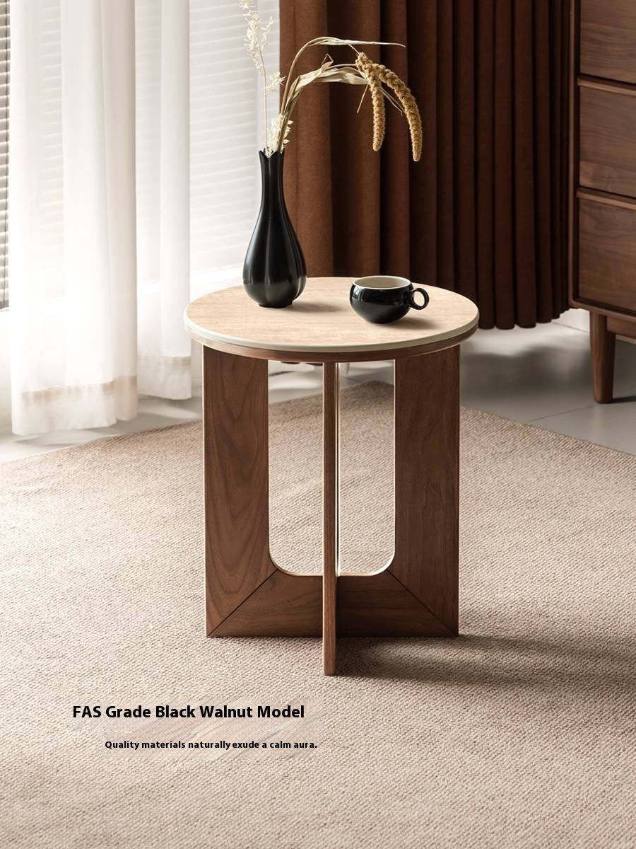 Black Walnut, Poplar Solid Wood Wabi-Sabi Style Rock Board Side Table