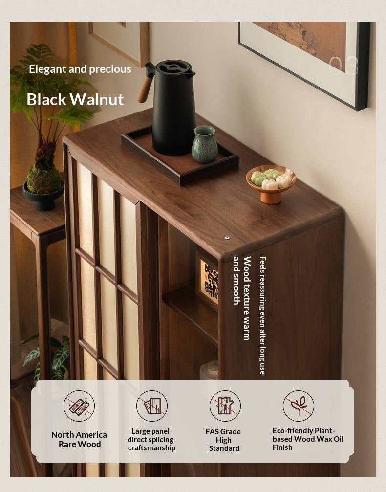 Black Walnut Solid Wood Sliding Door Side Cabinet