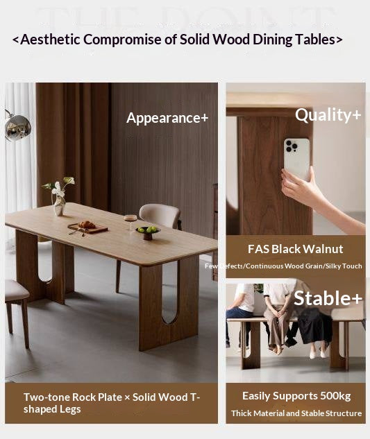 Black Walnut Solid Wood Light Luxury Style Rock Plate Dining Table