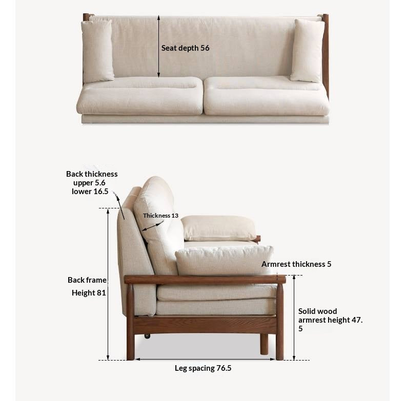 Oak Solid Wood Wood Frame Sleeper Sofa with Reclining Backrest