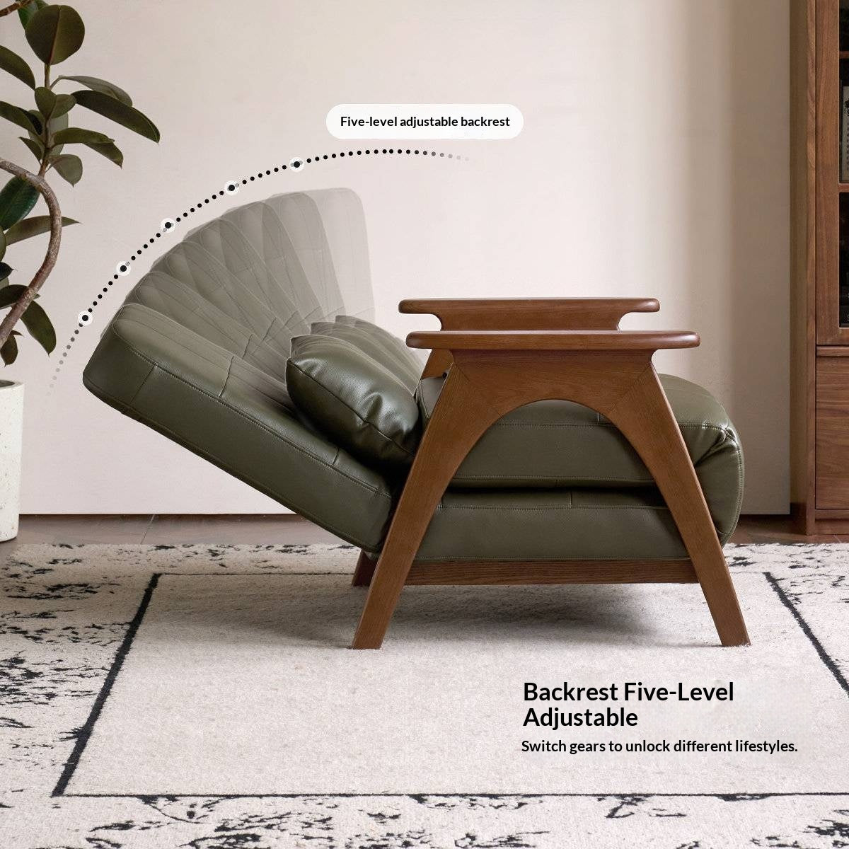 Oak Solid Wood A-Frame Accent Chair with Adjustable Backrest and Sleeper Function