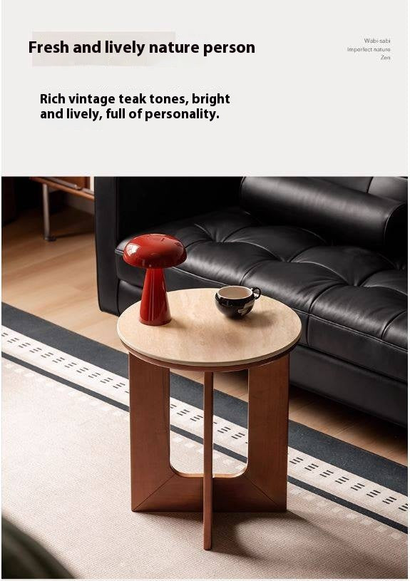 Black Walnut, Poplar Solid Wood Wabi-Sabi Style Rock Board Side Table