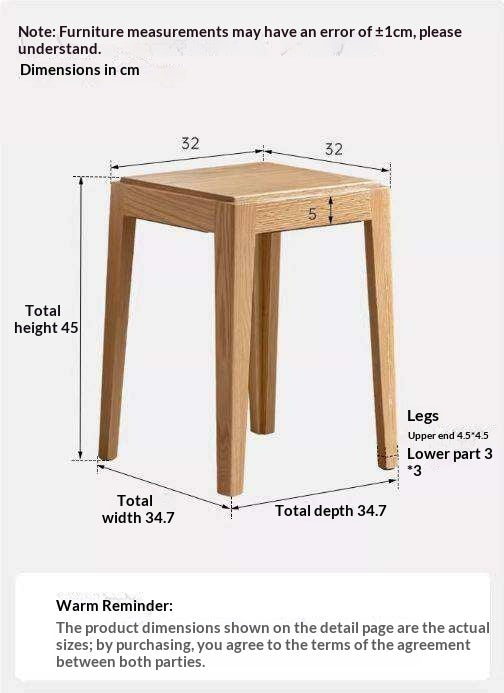 2pcs - Beech, Oak, Ash, Cherry Solid Wood, Solid RubberWood Foldable Nordic Square Stool