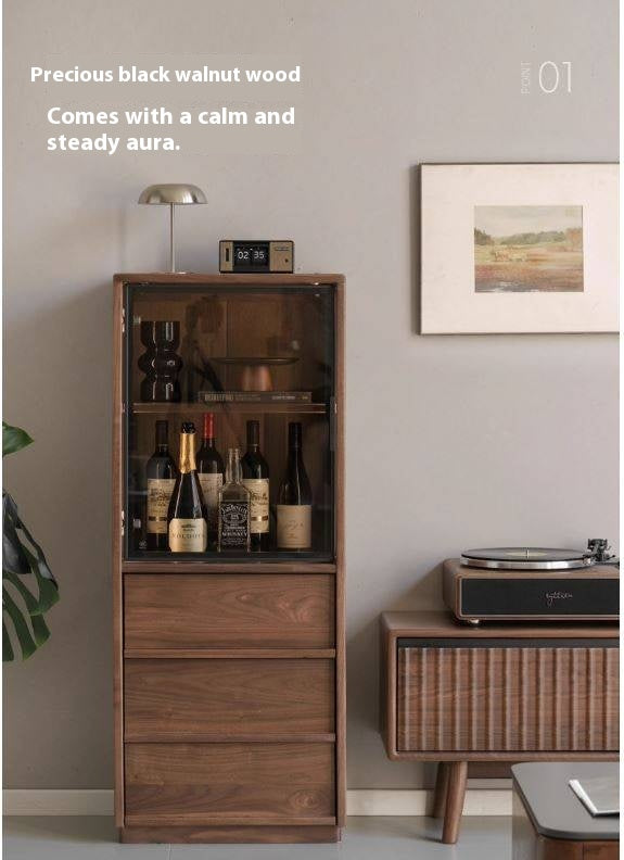 Black Walnut, Ash Solid Wood Side Cabinet With Light Display.