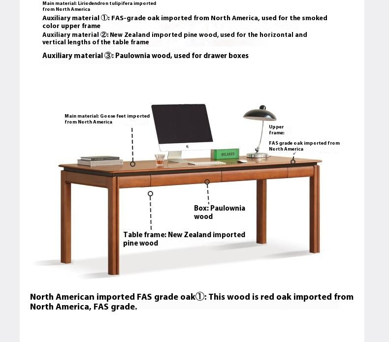 Poplar Solid Wood Antique Style Rectangular Office Desk