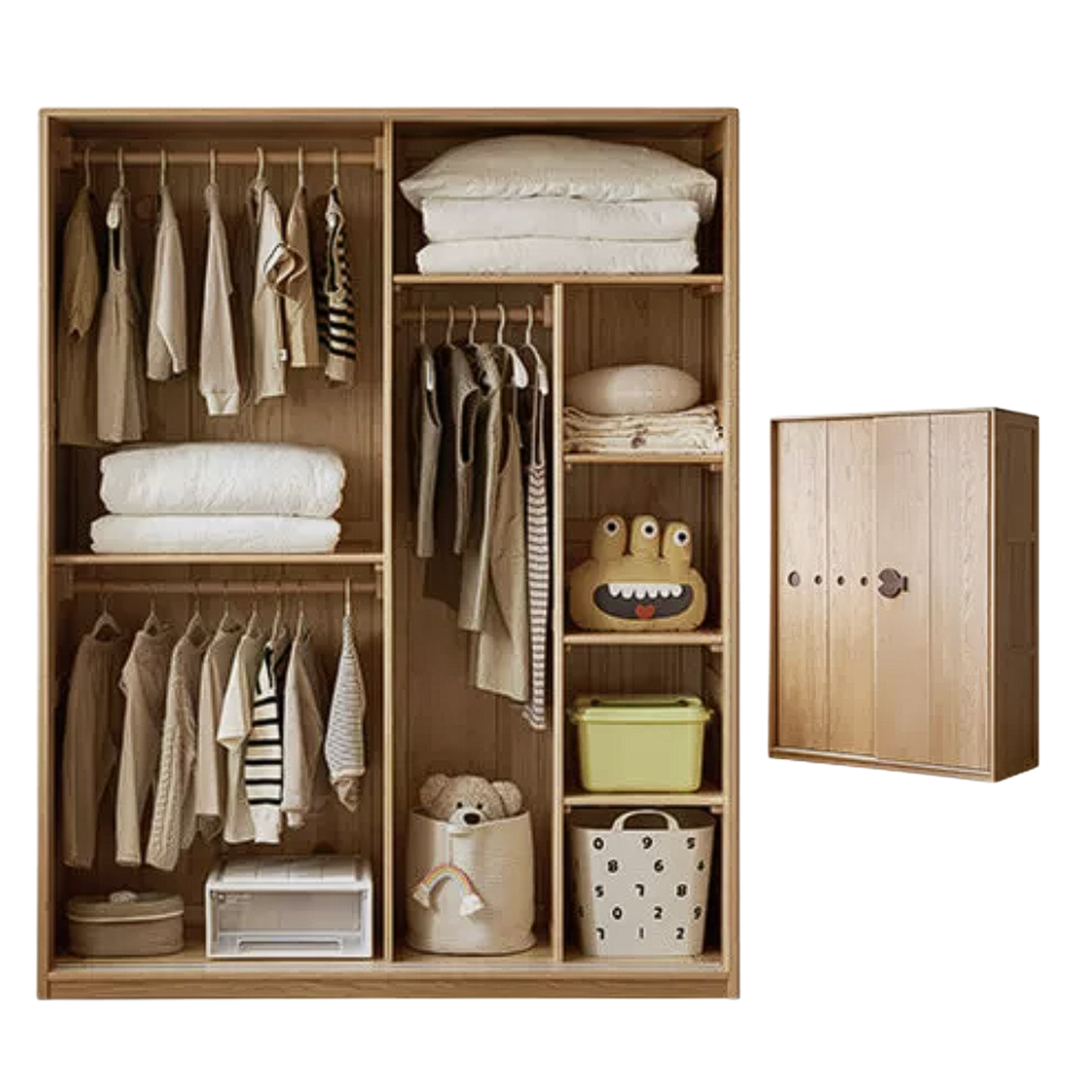 Oak Solid Wood Kids Sliding Door Wardrobe