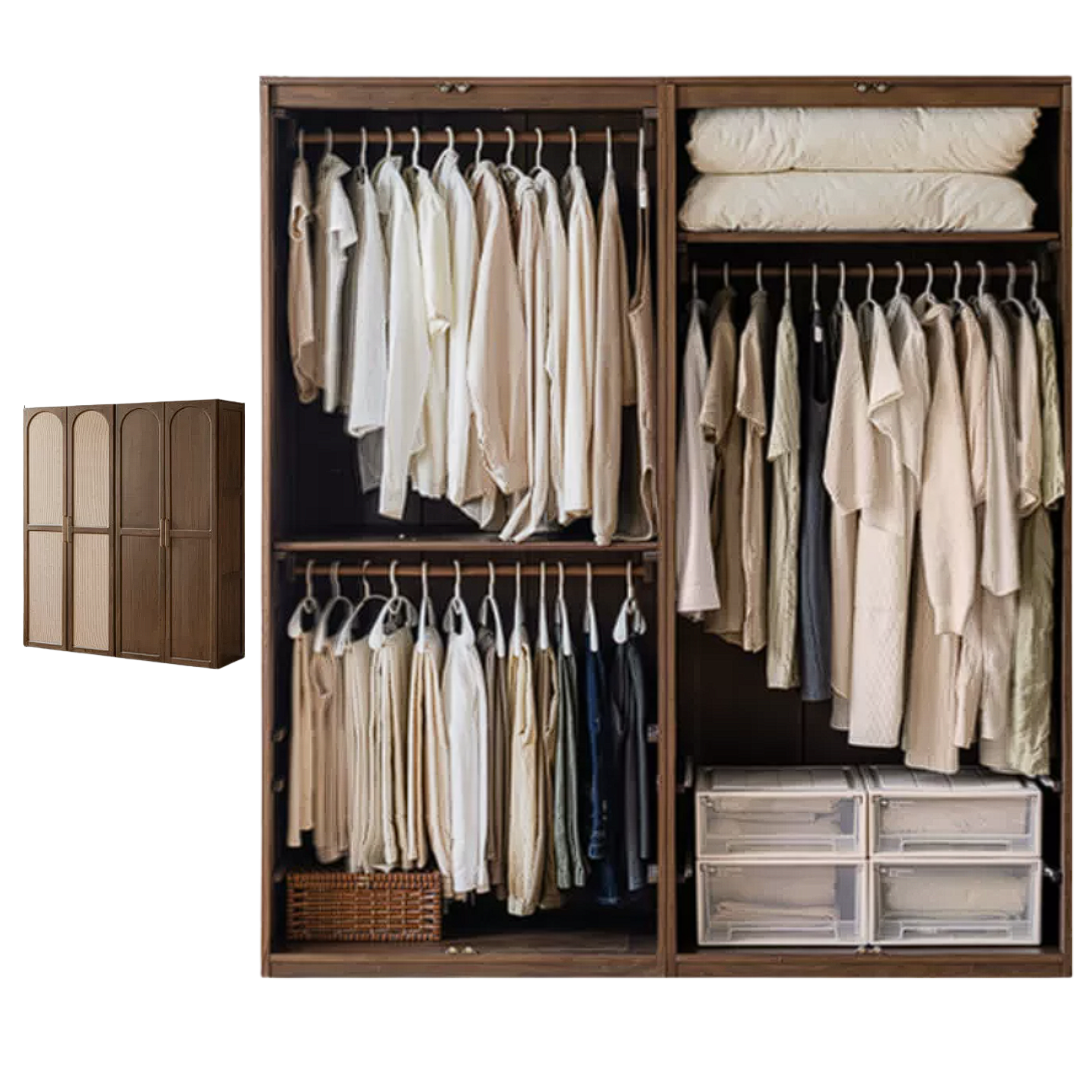 Black Walnut, Sandalwood Solid Wood French Retro Wardrobe