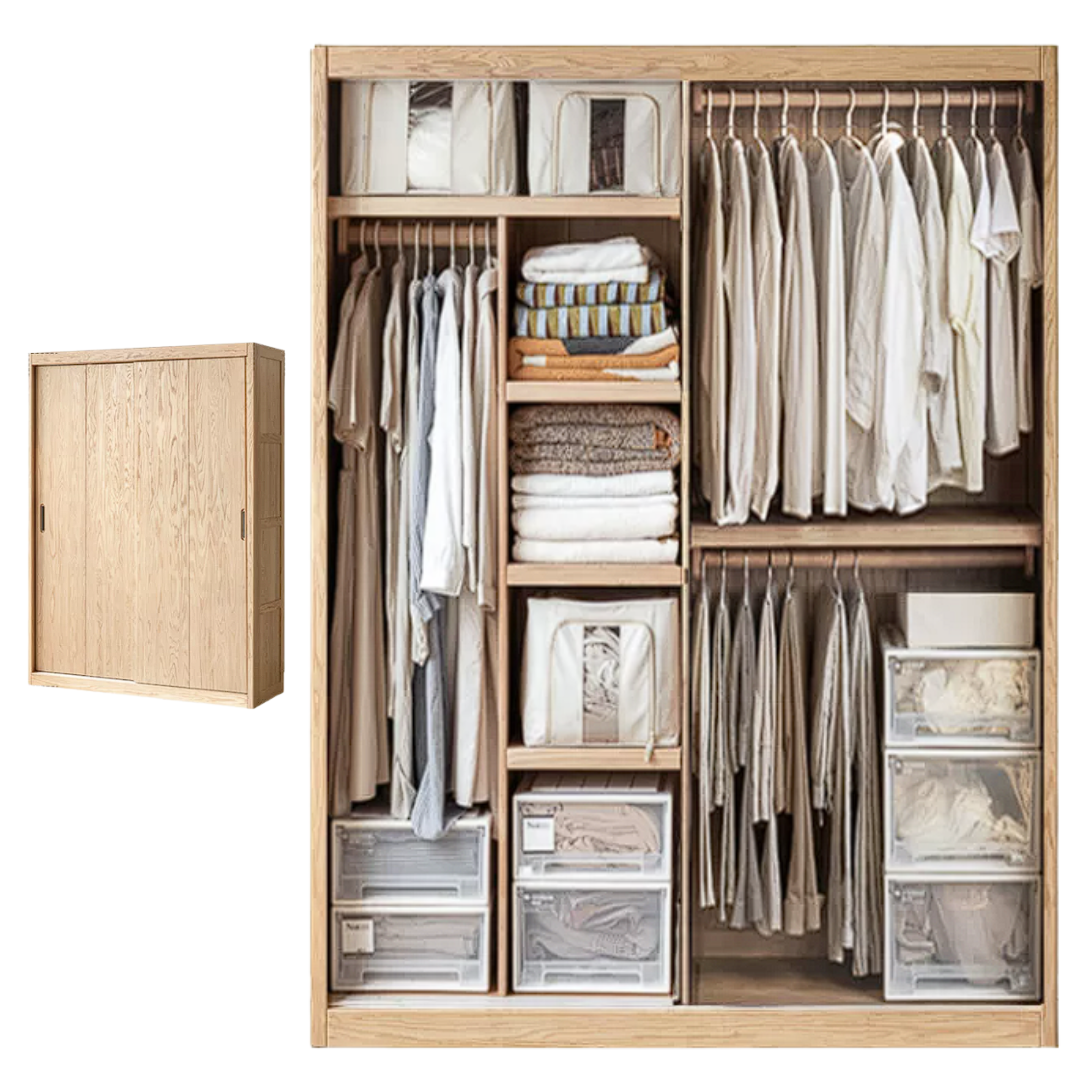 Oak, Ash Solid Wood Modern Wardrobe