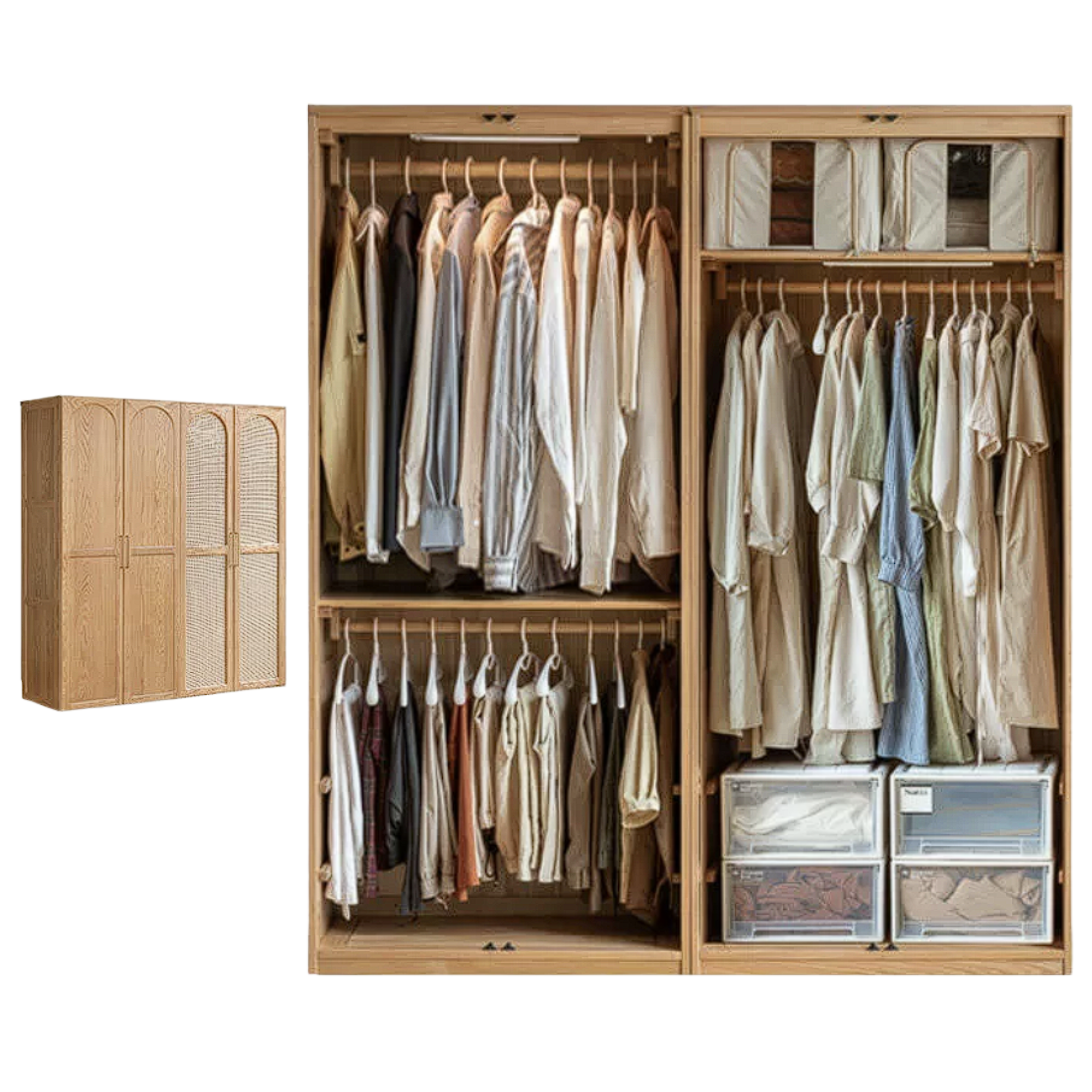Oak Solid Wood French-Inspired Armoire, Vintage Wardrobe Storage Cabinet