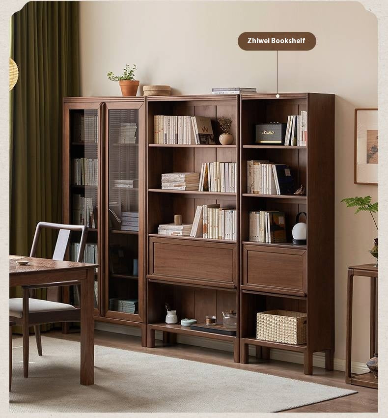 Black Walnut, Ash Solid Wood Desk Bookshelf Integrated