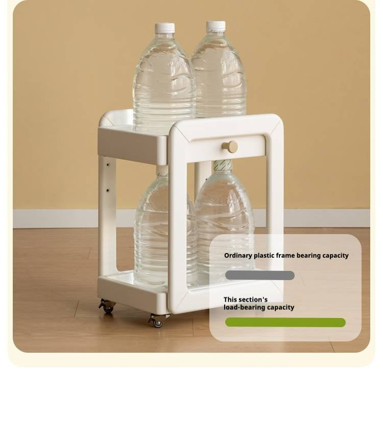 Rubber Solid Wood White Cream Style Under-Desk Movable Storage Rack.